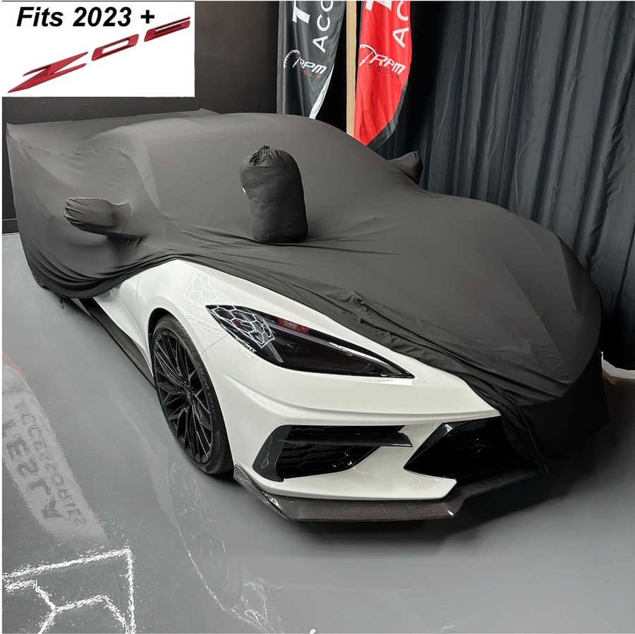 thumbnail image 2 of Custom-Fit Black Satin Stretch Indoor Car Cover For Chevy Corvette C4 C5 C6 C7 – Dust Proof 2 of 6